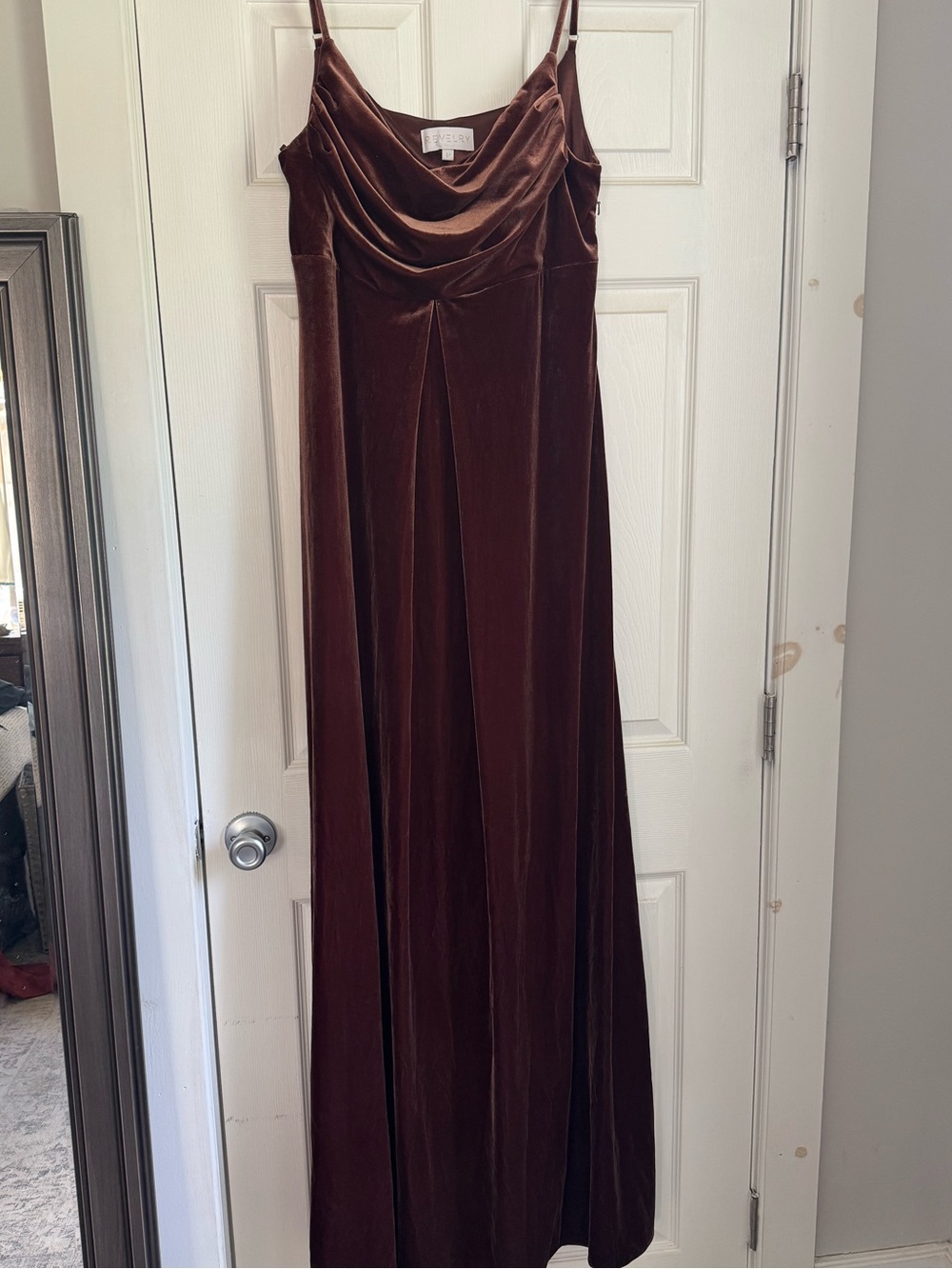 Revelry Brown Velvet Cowl Neck Maxi Dress